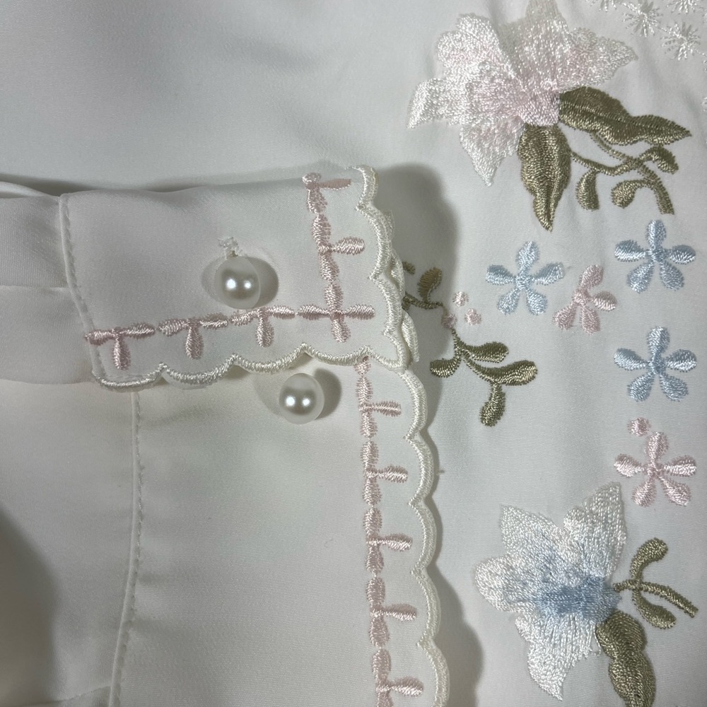 VTG CHRISTIE & JILL EMBROIDERED FLORAL BLOUSE BUTTON UP COTTAGECORE 20W IVORY - Picture 5 of 11